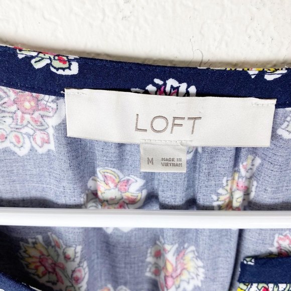 LOFT Navy Blue Floral Drawstring Midi Dress M - Picture 8 of 8